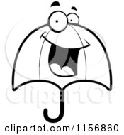 Cartoon Clipart Of A Black And White Happy Smiling Umbrella Face Vector Outlined Coloring Page
