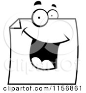 Cartoon Clipart Of A Black And White Happy Note Paper Vector Outlined Coloring Page