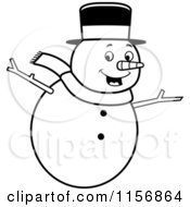 Cartoon Clipart Of A Black And White Happy Snowman Holding His Stick Arms Out Vector Outlined Coloring Page