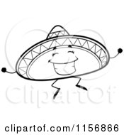 Cartoon Clipart Of A Black And White Jumping Sombrero Hat Mascot Vector Outlined Coloring Page