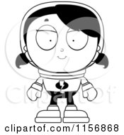 Cartoon Clipart Of A Black And White Astronaut Girl Vector Outlined Coloring Page