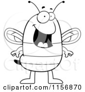 Cartoon Clipart Of A Black And White Happy Bee Standing Vector Outlined Coloring Page