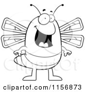 Cartoon Clipart Of A Black And White Happy Dragonfly Standing Vector Outlined Coloring Page
