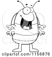 Cartoon Clipart Of A Black And White Happy Pillbug Standing Vector Outlined Coloring Page