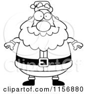 Cartoon Clipart Of A Black And White Plump Santa Standing Front Vector Outlined Coloring Page