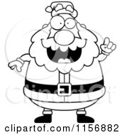 Cartoon Clipart Of A Black And White Chubby Santa Holding Up A Finger Vector Outlined Coloring Page