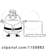 Poster, Art Print Of Black And White Plump Angry Santa With A Blank Scroll Sign