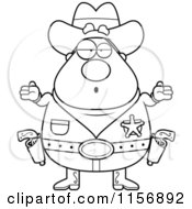 Poster, Art Print Of Black And White Plump Cowboy Sheriff Shrugging