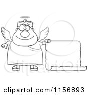 Poster, Art Print Of Black And White Plump Male Angel With A Blank Scroll Sign