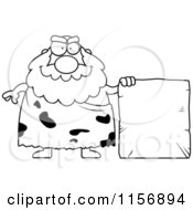 Poster, Art Print Of Black And White Chubby Caveman By A Blank Stone Sign