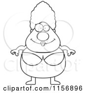 Cartoon Clipart Of A Black And White Pudgy Granny Swimmer Vector Outlined Coloring Page