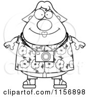 Cartoon Clipart Of A Black And White Plump Female Tourist Vector Outlined Coloring Page by Cory Thoman