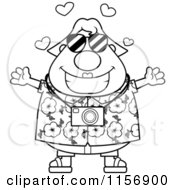 Cartoon Clipart Of A Black And White Plump Female Tourist With Open Arms Vector Outlined Coloring Page by Cory Thoman