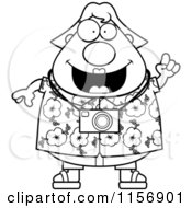 Cartoon Clipart Of A Black And White Plump Female Tourist With An Idea Vector Outlined Coloring Page