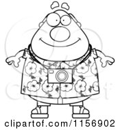 Cartoon Clipart Of A Black And White Tourist Man Vector Outlined Coloring Page