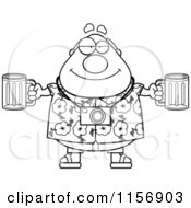 Cartoon Clipart Of A Black And White Tourist Man Holding Beer Vector Outlined Coloring Page
