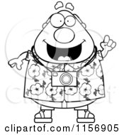 Cartoon Clipart Of A Black And White Chubby Tourist Man With An Idea Vector Outlined Coloring Page by Cory Thoman