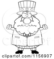 Cartoon Clipart Of A Black And White Plump Old Uncle Sam Vector Outlined Coloring Page