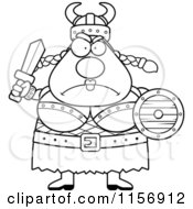 Poster, Art Print Of Black And White Mad Plump Female Viking Holding A Sword