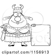Poster, Art Print Of Black And White Plump Female Viking With A Stone Tablet