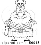 Cartoon Clipart Of A Black And White Viking Vector Outlined Coloring Page