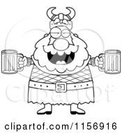 Poster, Art Print Of Black And White Chubby Drunk Viking Man Holding Beer