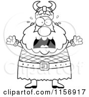 Cartoon Clipart Of A Black And White Scared Viking Man Vector Outlined Coloring Page