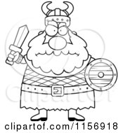 Poster, Art Print Of Black And White Chubby Mad Viking Man Holding A Sword And Shield