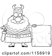 Poster, Art Print Of Black And White Chubby Viking Man With A Stone Sign