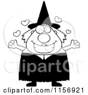 Cartoon Clipart Of A Black And White Plump Witch With Open Arms Vector Outlined Coloring Page