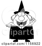 Cartoon Clipart Of A Black And White Plump Witch With An Idea Vector Outlined Coloring Page