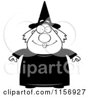 Cartoon Clipart Of A Black And White Plump Witch Vector Outlined Coloring Page