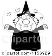 Cartoon Clipart Of A Black And White Plump Witch In Love Vector Outlined Coloring Page