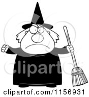 Poster, Art Print Of Black And White Mad Plump Witch Holding A Broom