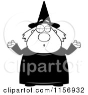 Cartoon Clipart Of A Black And White Careless Witch Shrugging Vector Outlined Coloring Page