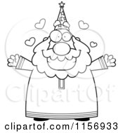 Poster, Art Print Of Black And White Happy Old Wizard With Open Arms