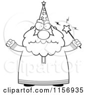 Cartoon Clipart Of A Black And White Mad Wizard Vector Outlined Coloring Page
