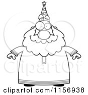 Poster, Art Print Of Black And White Plump Old Wizard Facing Front