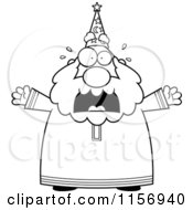 Poster, Art Print Of Black And White Plump Old Wizard Freaking Out