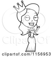 Cartoon Clipart Of A Black And White Waving Princess Vector Outlined Coloring Page