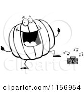 Cartoon Clipart Of A Black And White Happy Pumpkin Character Dancing Vector Outlined Coloring Page