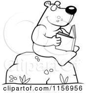 Poster, Art Print Of Black And White Bear Reading A Book On A Boulder