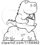 Poster, Art Print Of Black And White T Rex Reading A Book On A Boulder