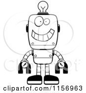 Poster, Art Print Of Black And White Happy Metal Robot With A Light Bulb Brain