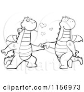 Cartoon Clipart Of A Black And White Romantic Dragon Pair Dancing Vector Outlined Coloring Page