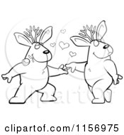 Cartoon Clipart Of A Black And White Romantic Jackalope Pair Dancing Vector Outlined Coloring Page