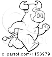 Cartoon Clipart Of A Black And White Bull Running Upright Vector Outlined Coloring Page