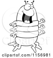 Cartoon Clipart Of A Black And White Happy Running Centipede Vector Outlined Coloring Page