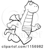 Cartoon Clipart Of A Black And White Dragon Running Upright Vector Outlined Coloring Page