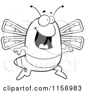 Cartoon Clipart Of A Black And White Happy Running Dragonfly Vector Outlined Coloring Page